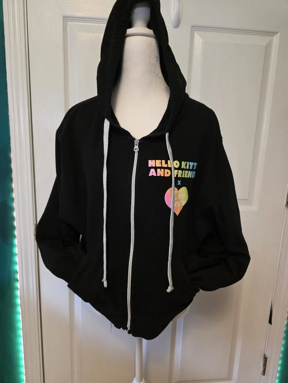 Hello Kitty & Friends Black Zip Hoodie with Rainbow Care Bears Print - Picture 4 of 9